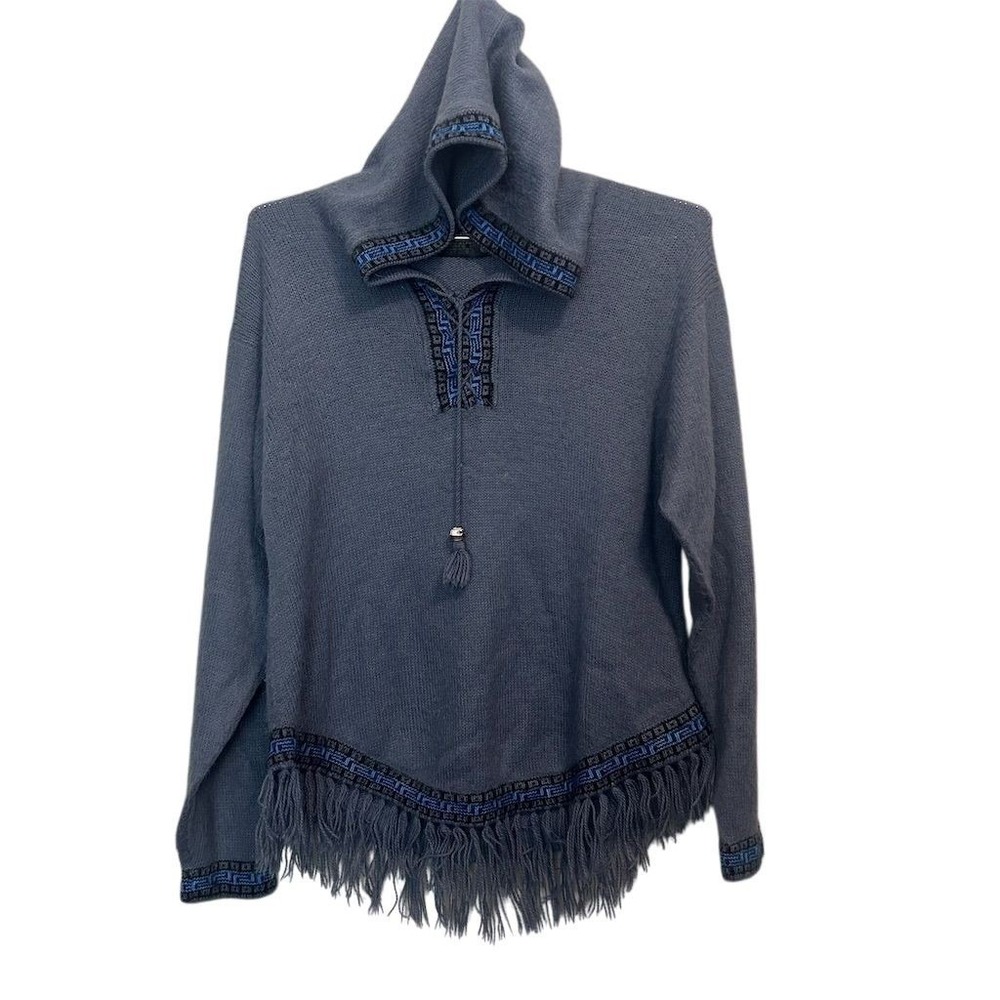 Perez Unisex Gray‎ Hooded Sweater with Fringe M